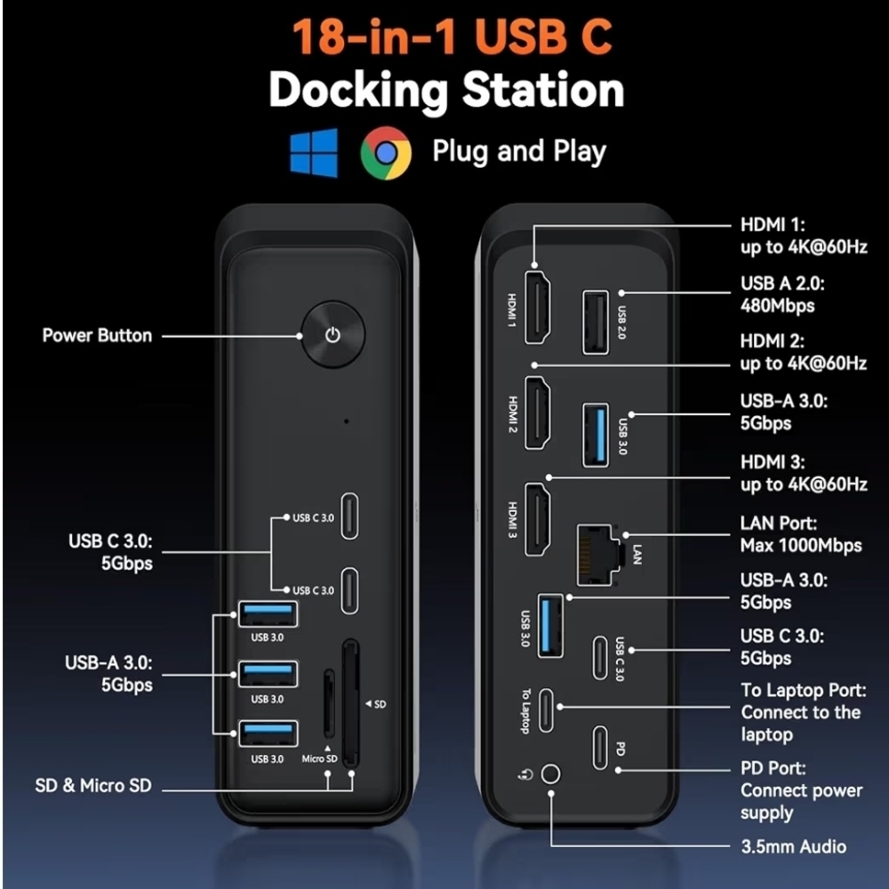 Silver and Black USB-C Docking Station